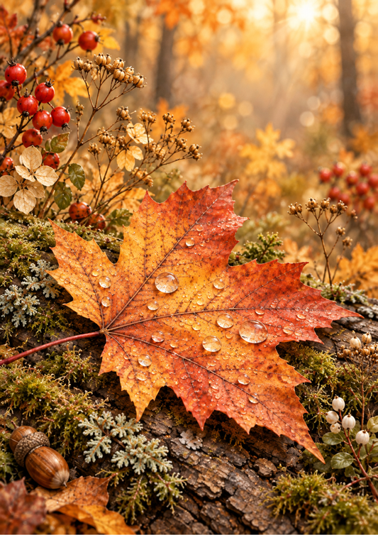 Sticker Sheet / Greeting Card – Fallen Maple in the Forest Full Cat. No 10515