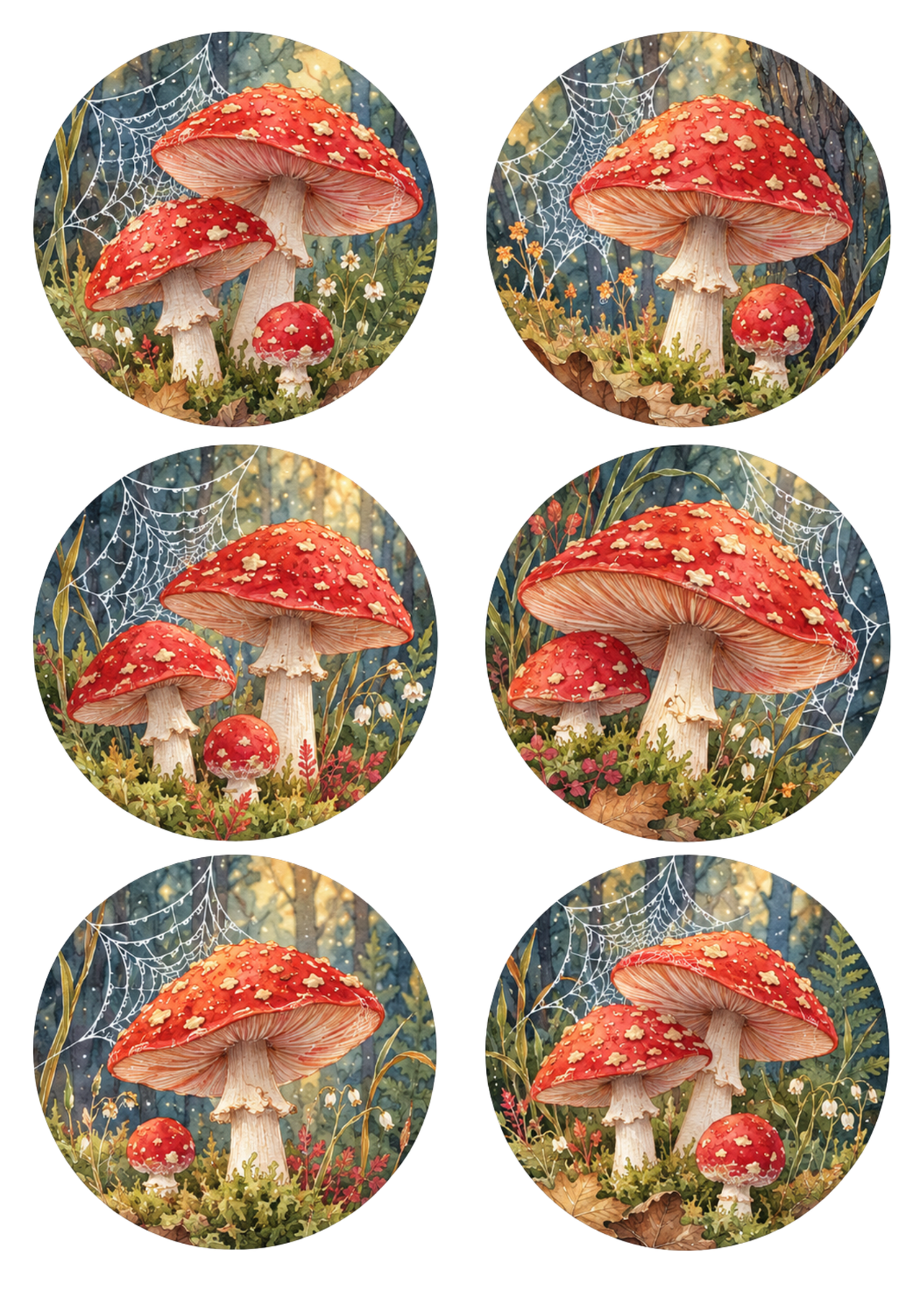 Sticker Sheet / Greeting Card – Forest Toadstools Circles Collage Cat. No 10525