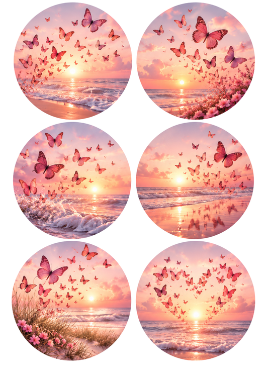 Sticker Sheet / Greeting Card – Pink Butterflies Circles Collage Cat. No 10529