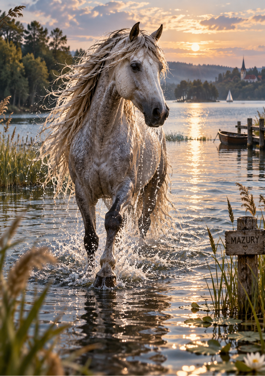Sticker Sheet / Greeting Card – Horse in the Golden Lake Full Cat. No 10530