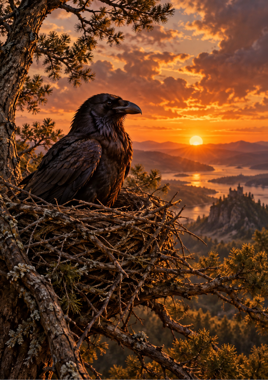 Sticker Sheet / Greeting Card – Raven at Sunset Full Cat. No 10531