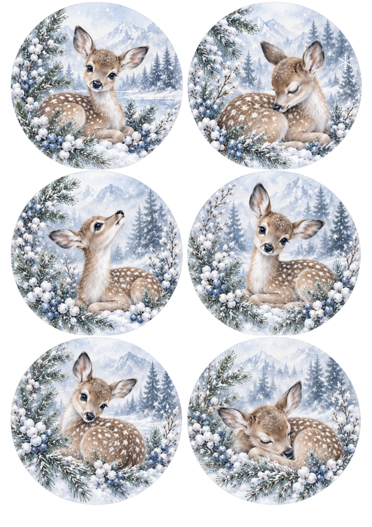 Sticker Sheet / Greeting Card – Winter Forest Baby Deer Collage Cat. No 10532