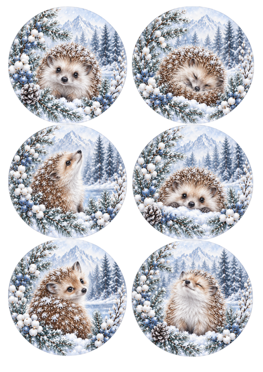 Sticker Sheet / Greeting Card – Winter Forest Baby Hedgehog Collage Cat. No 10534
