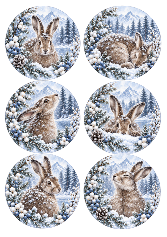 Sticker Sheet / Greeting Card – Snowy Woodland Hare Collage Cat. No 10536