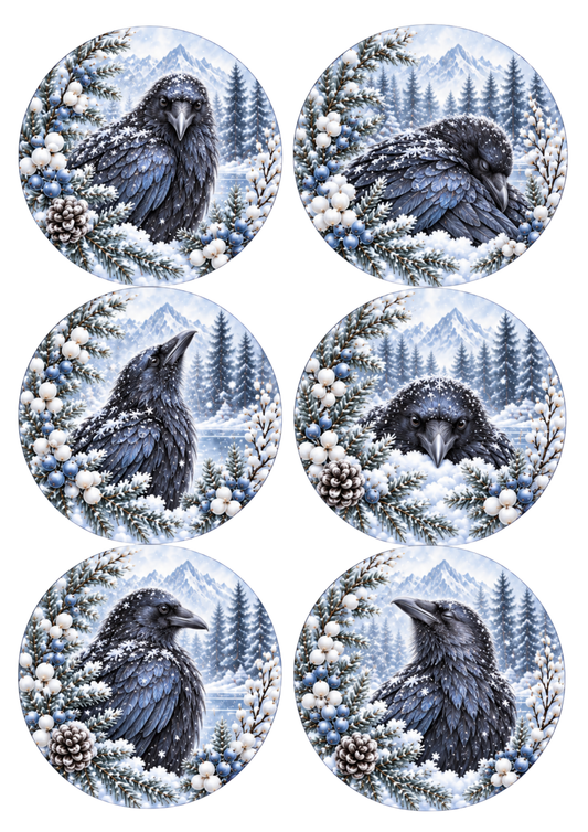 Sticker Sheet / Greeting Card – Snowy Woodland Crow Collage Cat. No 10537