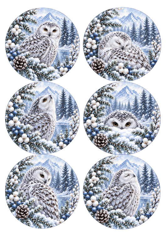 Sticker Sheet / Greeting Card – Snowy Woodland Owl Collage Cat. No 10538