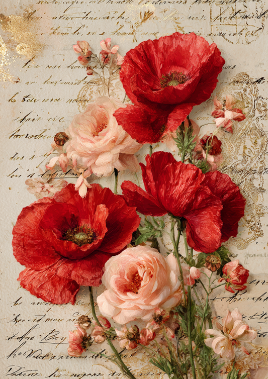 Sticker Sheet / Greeting Card – Vintage Red Poppies Full Cat. No 10558