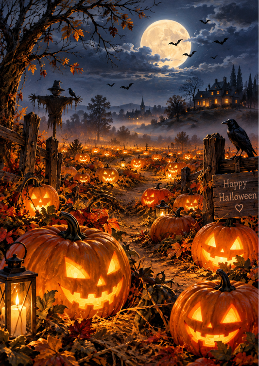 Sticker Sheet / Greeting Card – Moonlit Pumpkin Hollow Full Cat. No 10575