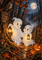Sticker Sheet / Greeting Card – Halloween Ghost Friends Walk Full Cat. No 10577