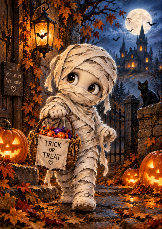 Sticker Sheet / Greeting Card – Little Mummy’s Trick or Treat Adventure Full Cat. No 10578