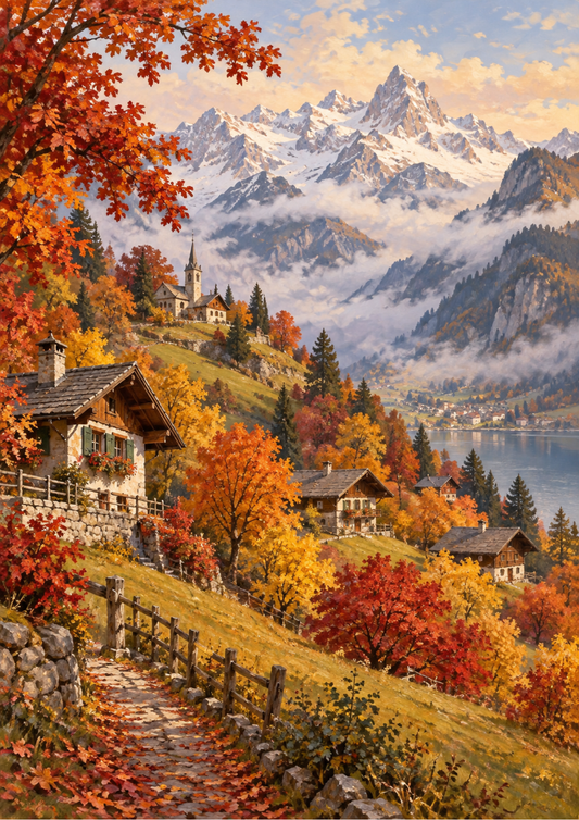 Sticker Sheet / Greeting Card – Mountain Autumn Landscape Full Cat. No 10581