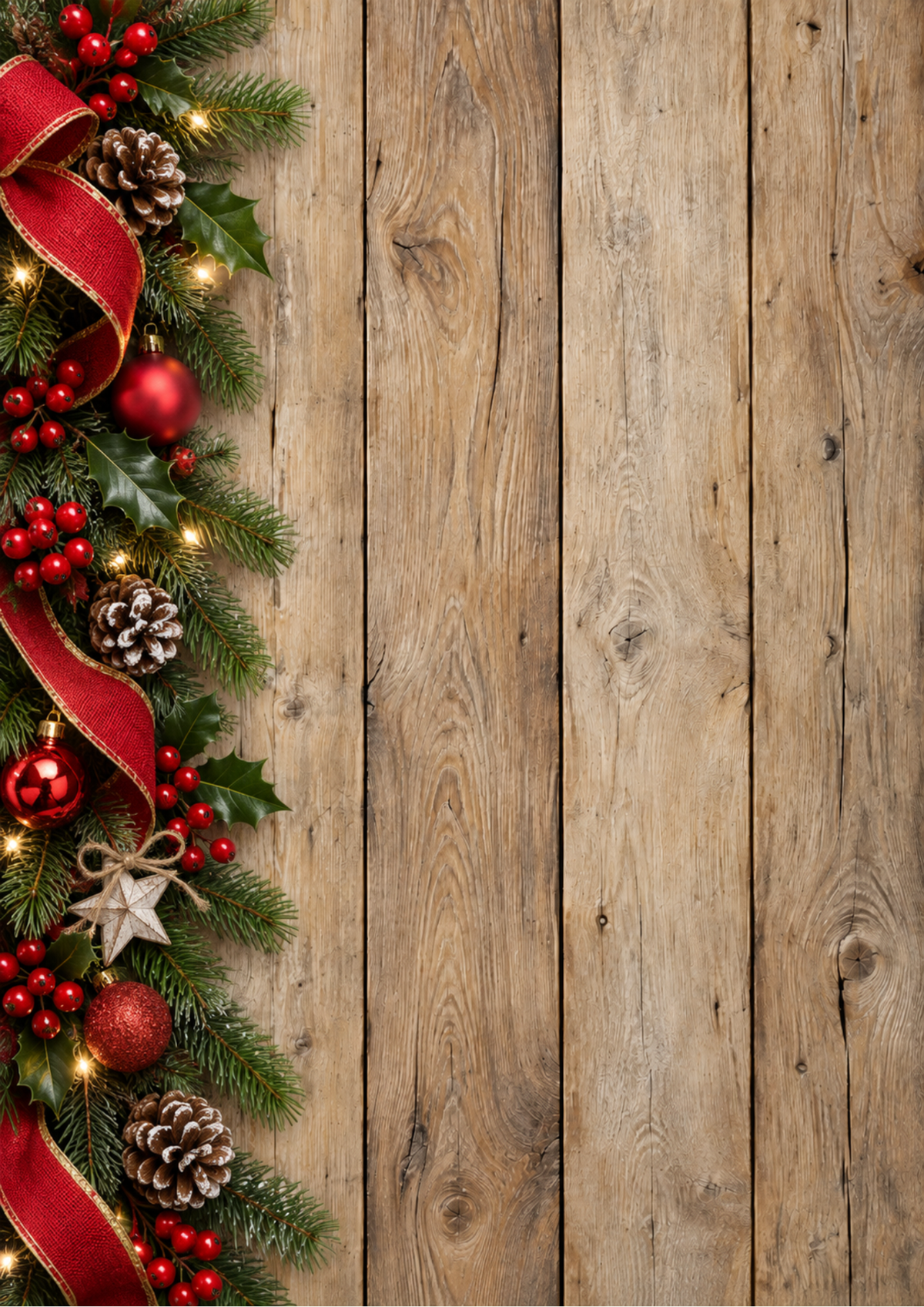Sticker Sheet / Greeting Card – Rustic Christmas Natural Wood Plank Background Full Cat. No 10584