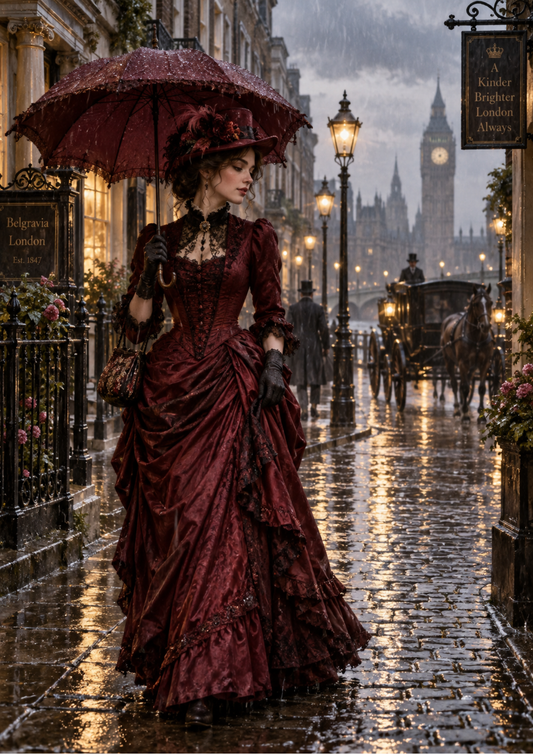 Sticker Sheet / Greeting Card – Rainy Victorian London in Burgundy Full Cat. No 10587