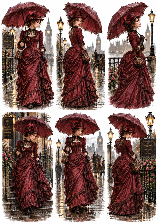 Sticker Sheet / Greeting Card – Rainy London Victorian Romance Collection Collage Cat. No 10588