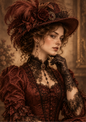 Sticker Sheet / Greeting Card – Victorian Lady in Burgundy Lace Full Cat. No 10593