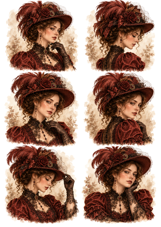 Sticker Sheet / Greeting Card – Victorian Burgundy Portrait Collection Collage Cat. No 10594