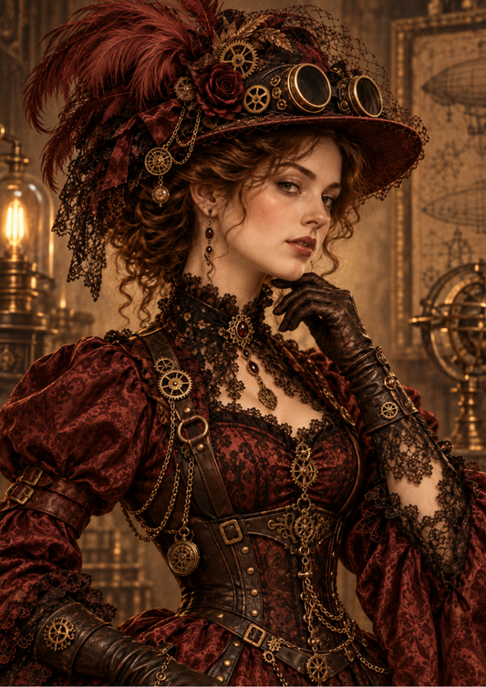 Sticker Sheet / Greeting Card – Victorian Steampunk Atelier Portrait Full Cat. No 10595