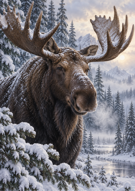 Sticker Sheet / Greeting Card – Majestic Moose in a Snowy Wilderness Full Cat. No 10597