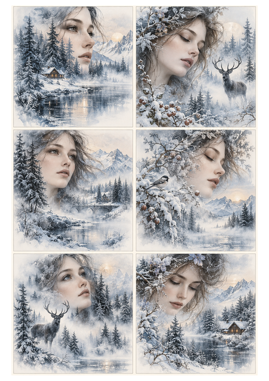 Sticker Sheet / Greeting Card – Ethereal Winter Portraits Collage Cat. No 10601