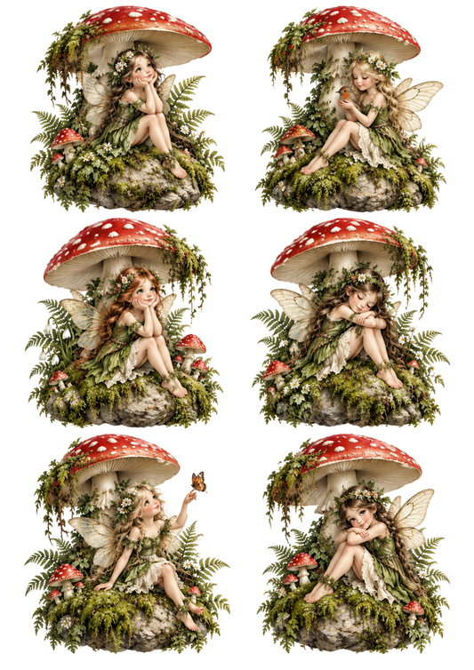 Sticker Sheet / Greeting Card – Whimsical Fairy Mushroom Collage Cat. No 10607