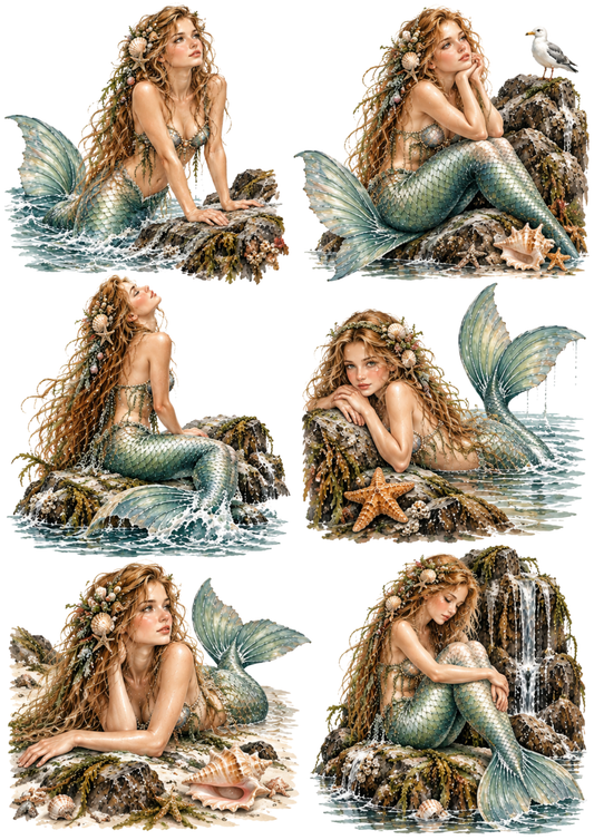 Sticker Sheet / Greeting Card – Mermaid Reveries: Coastal Fantasy Collage Cat. No 10610