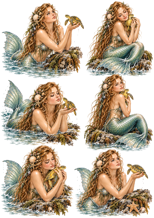 Sticker Sheet / Greeting Card – Mermaid and Turtle Tender Moments Collage Cat. No 10611