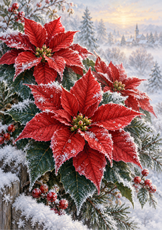 Sticker Sheet / Greeting Card – Frosted Christmas Poinsettias Full Cat. No 10616