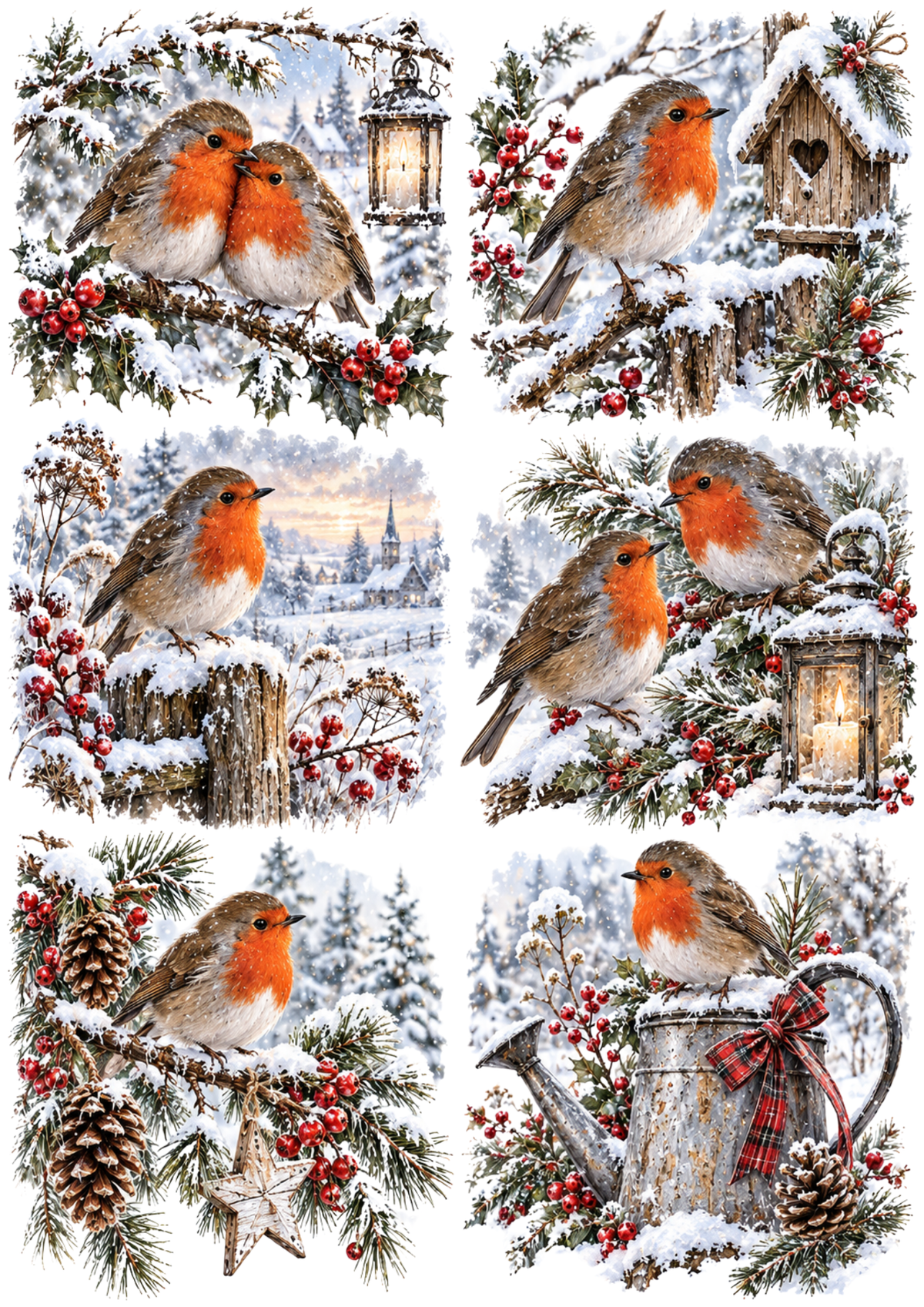 Sticker Sheet / Greeting Card – Watercolour Robin Winter Vignettes Collage Cat. No 10619