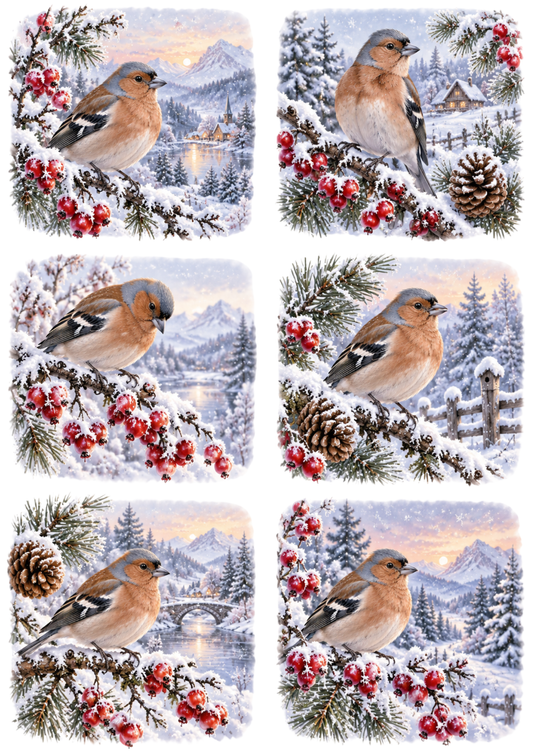 Sticker Sheet / Greeting Card – Winter Finch Postcard Collage Cat. No 10621