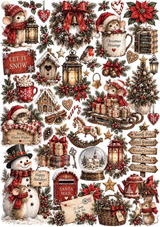 Sticker Sheet / Greeting Card – Vintage Christmas Wonderland Collage Cat. No 10622