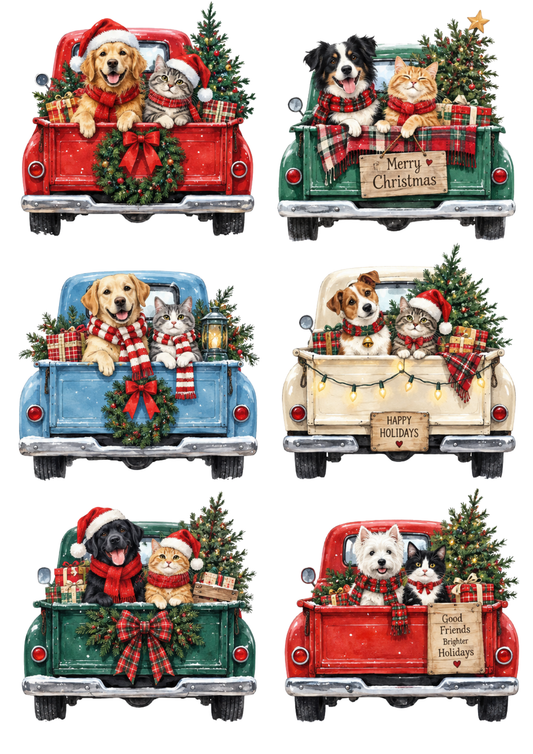 Sticker Sheet / Greeting Card – Watercolour Christmas Truck Friends Collage Cat. No 10624