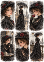 Sticker Sheet / Greeting Card – Rainy Victorian Rose Portraits Collage Cat. No 10626