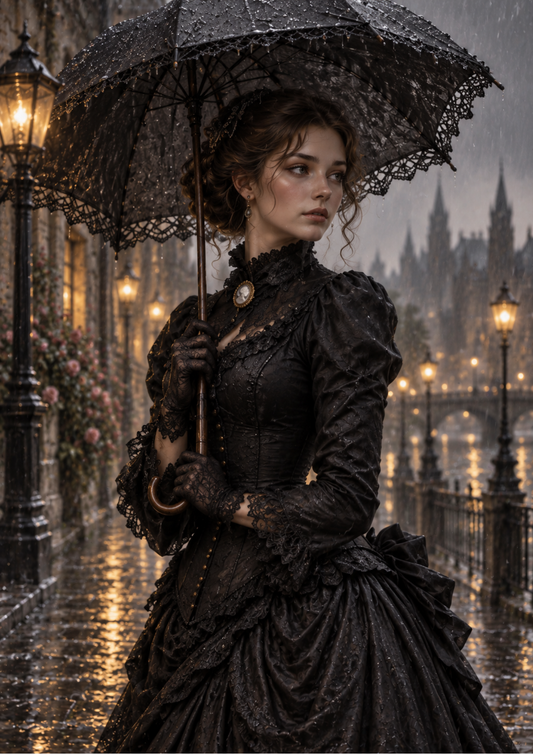 Sticker Sheet / Greeting Card – Rainy Victorian Elegance by Lamplight Full Cat. No 10628