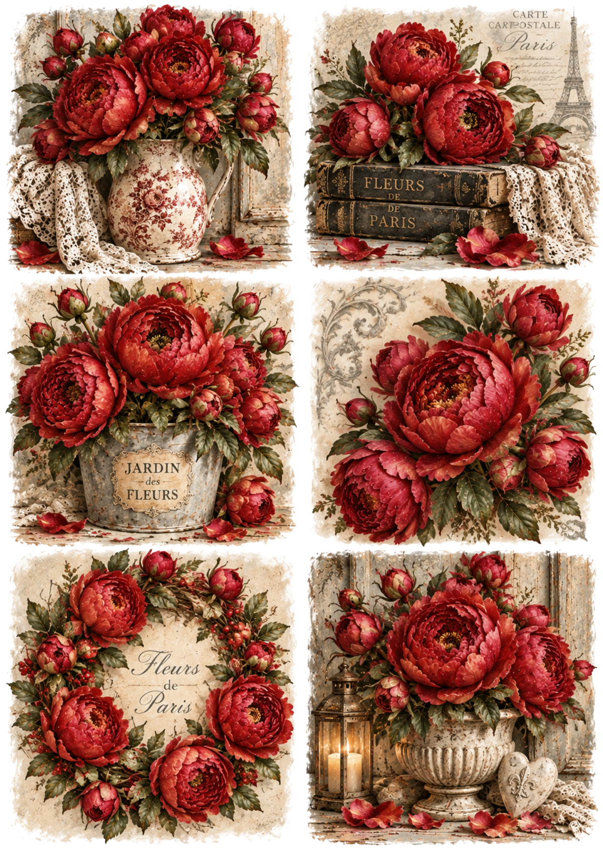 Sticker Sheet / Greeting Card – Vintage French Peony Collage Cat. No 10631