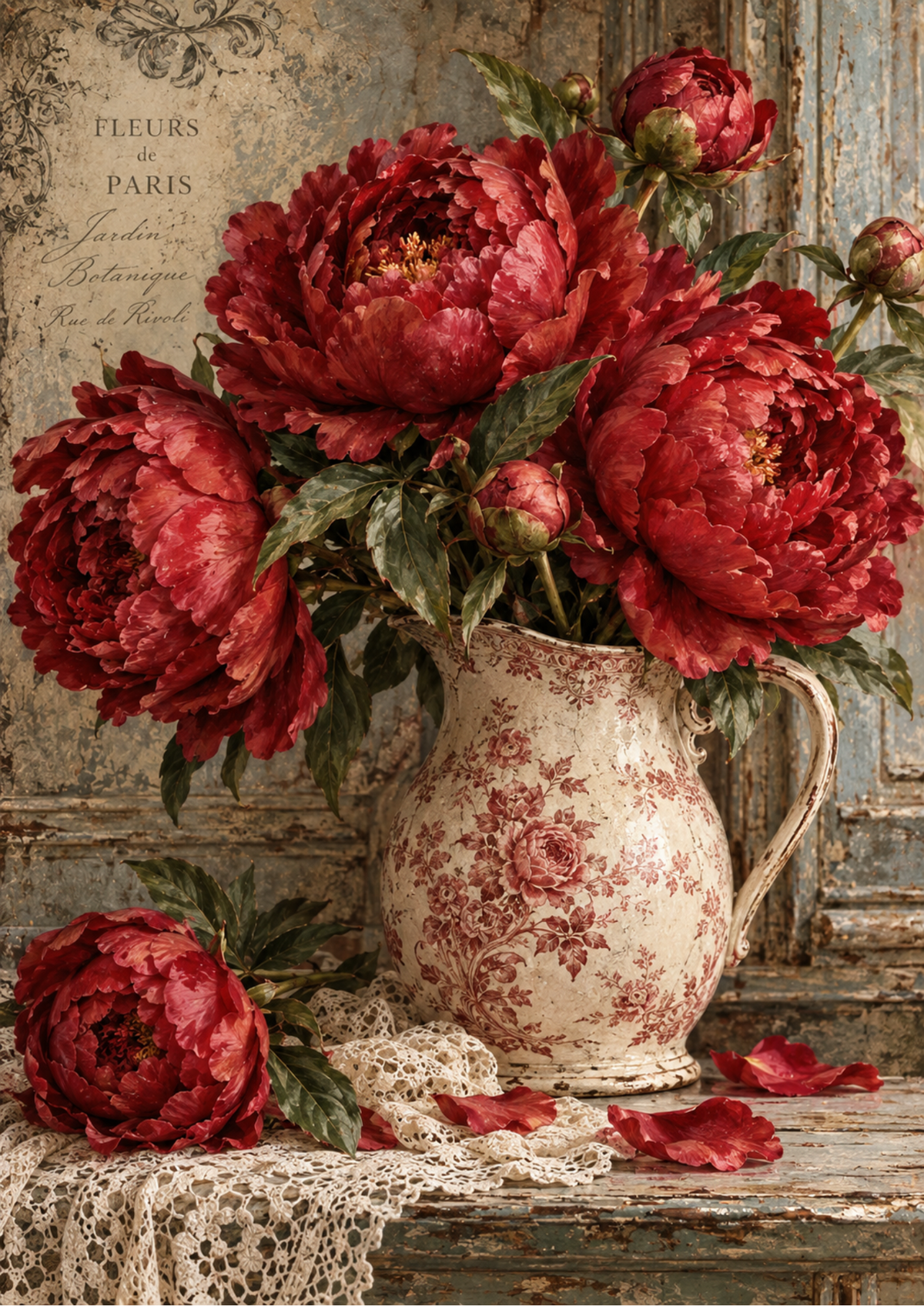 Sticker Sheet / Greeting Card – Vintage Parisian Peony Still Life Full Cat. No 10632