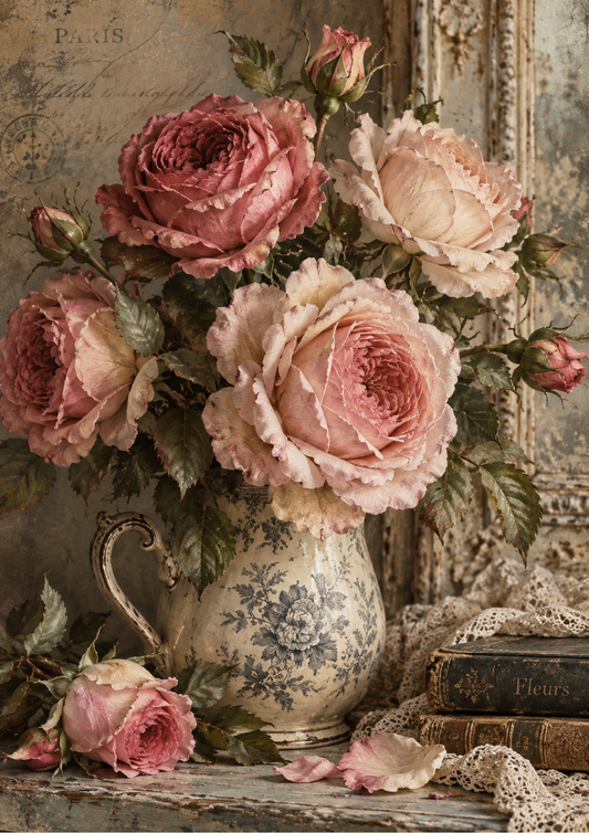 Sticker Sheet / Greeting Card – Vintage Roses in Parisian Still Life Full Cat. No 10636