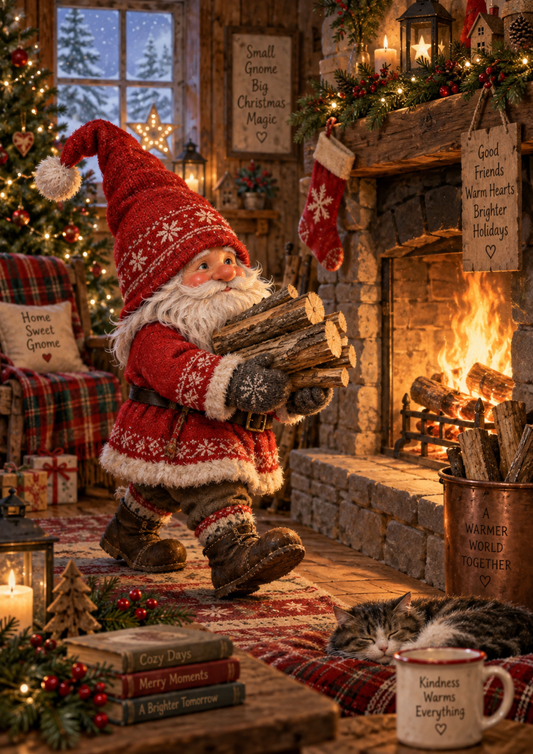 Sticker Sheet / Greeting Card – Cosy Gnome by the Christmas Hearth Full Cat. No 10640