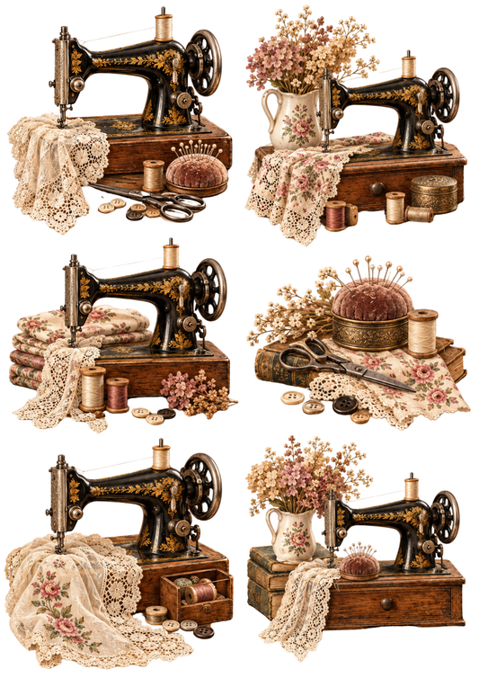 Sticker Sheet / Greeting Card – Vintage Sewing Still-Life Collage Cat. No 10641