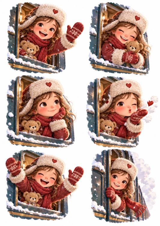 Sticker Sheet / Greeting Card – Winter Train Window Wishes Collage Cat. No 10644