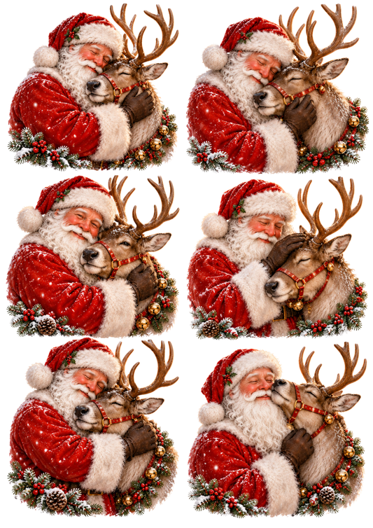 Sticker Sheet / Greeting Card – Santa & His Faithful Reindeer Collage Cat. No 10650