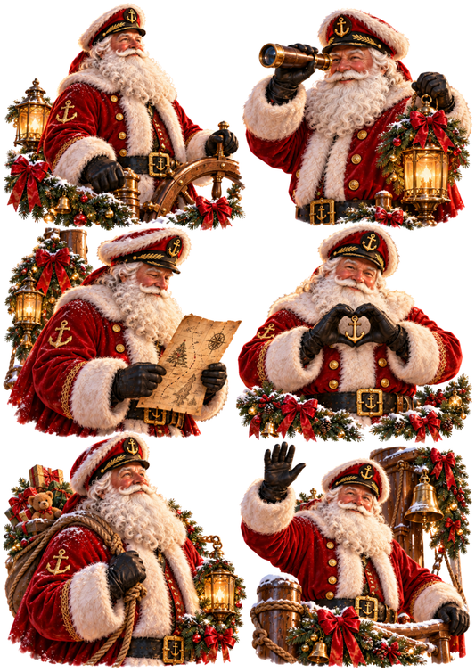 Sticker Sheet / Greeting Card – Santa’s Nautical Christmas Captain Collage Cat. No 10653
