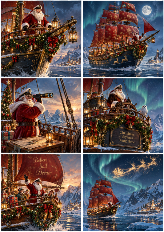 Sticker Sheet / Greeting Card – Santa’s Festive Arctic Voyages Collage Cat. No 10655