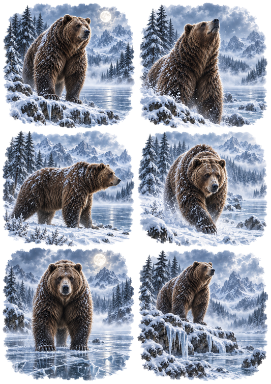 Sticker Sheet / Greeting Card – Moonlit Bear in Winter Landscapes Collage Cat. No 10657