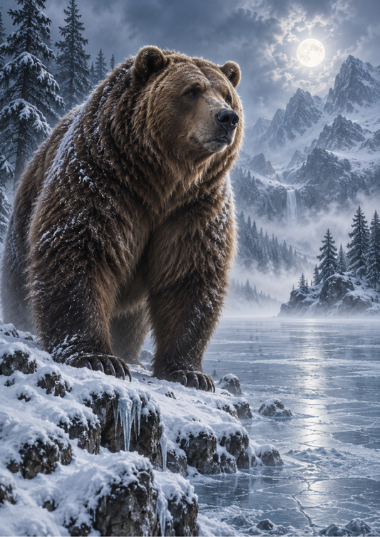 Sticker Sheet / Greeting Card – Moonlit Bear at the Frozen Lake Full Cat. No 10658