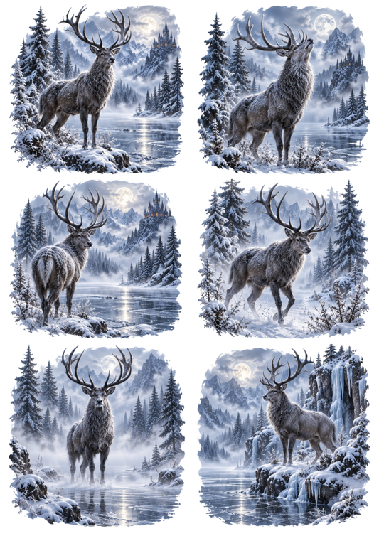 Sticker Sheet / Greeting Card – Moonlit Stags: A Winter Collection Collage Cat. No 10659