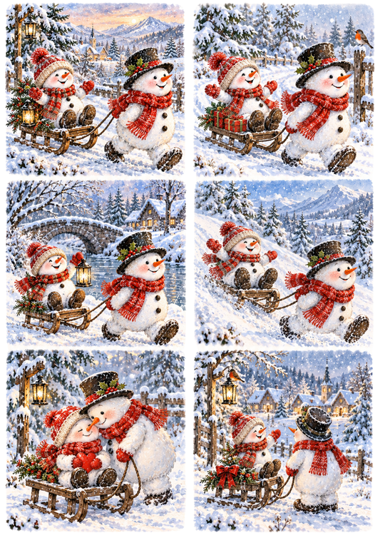 Sticker Sheet / Greeting Card – Whimsical Snowman Winter Adventures Collage Cat. No 10670