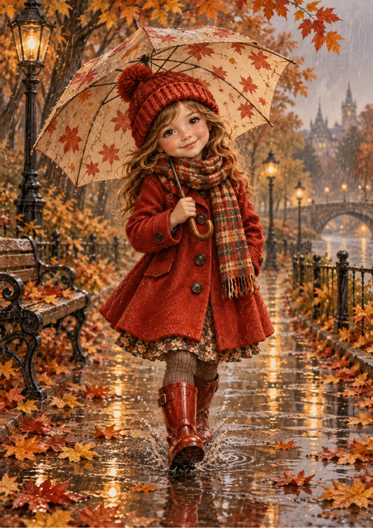 Sticker Sheet / Greeting Card – Rainy Autumn Park Stroll Full Cat. No 10673