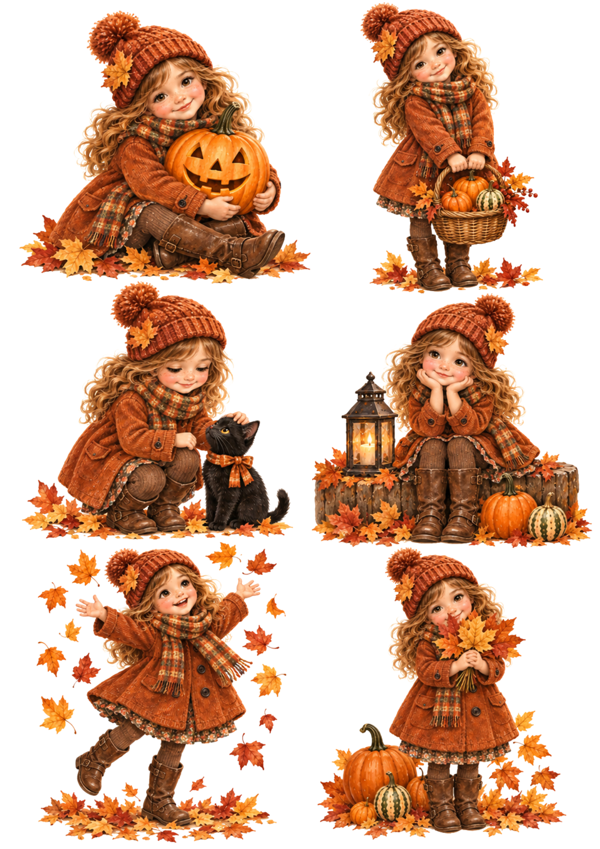 Sticker Sheet / Greeting Card – Cozy Autumn Halloween Girl Collage Cat. No 10674