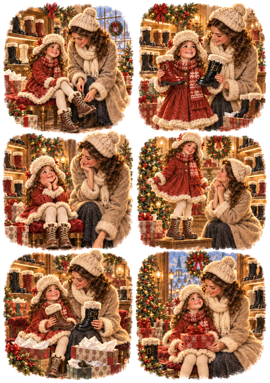 Sticker Sheet / Greeting Card – Vintage Christmas Boot Shop Vignettes Collage Cat. No 10676