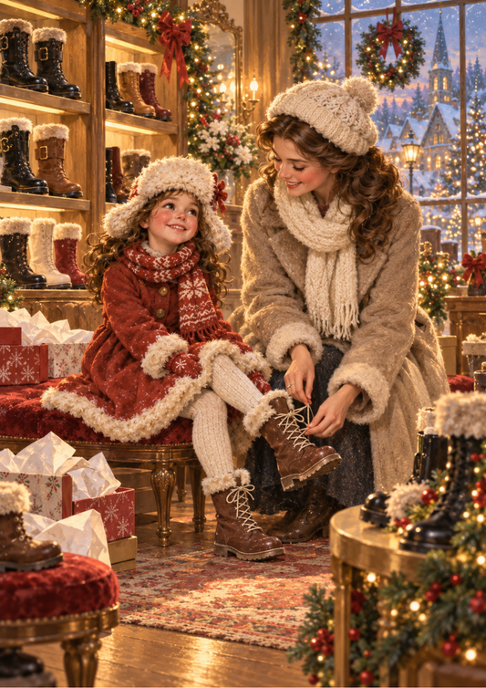 Sticker Sheet / Greeting Card – Mother-Daughter Christmas Boot Shopping Full Cat. No 10677